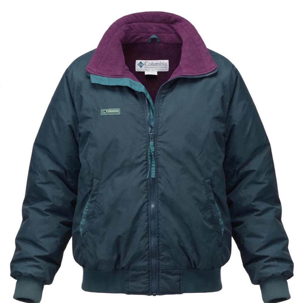 VTG 90s Columbia Fleece Lined Bomber Jacket Mens L Teal Purple Portland USA